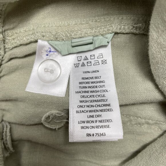 TAHARI PANTS 100% LINEN WOMENS M SAGE GREEN BEACH LAGENLOOK BELT ELASTIC COASTAL - Picture 5 of 10